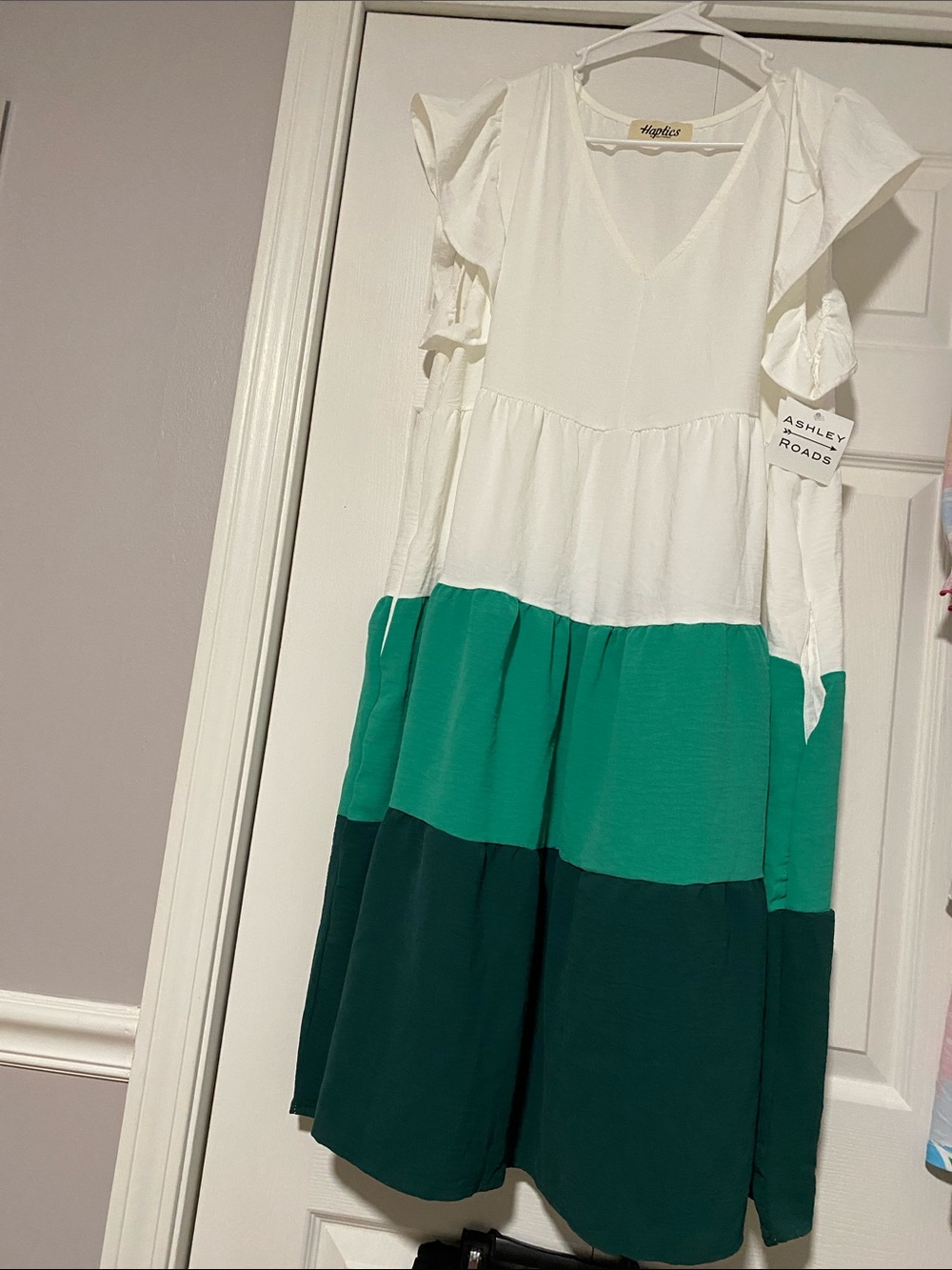 Haptics White and Green Tiered Midi Dress